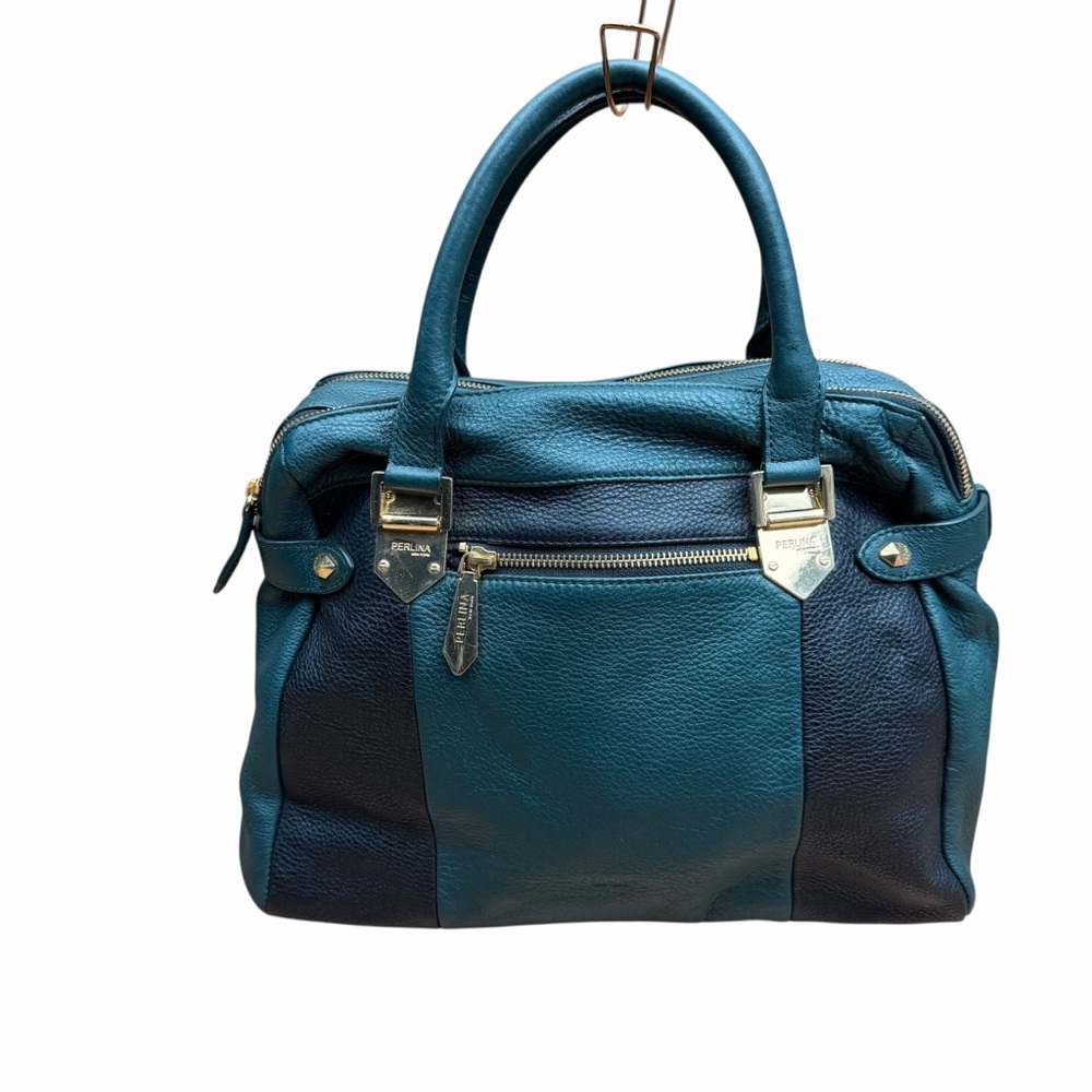 Perlina New York Womens Handbag green Black Leather